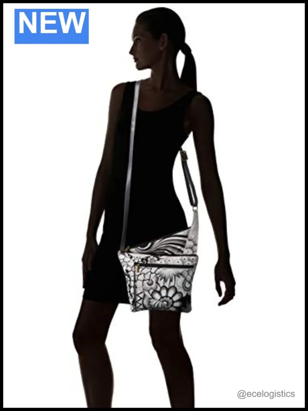 Hand-Painted Leather Crossbody Bag with Zippered Pockets